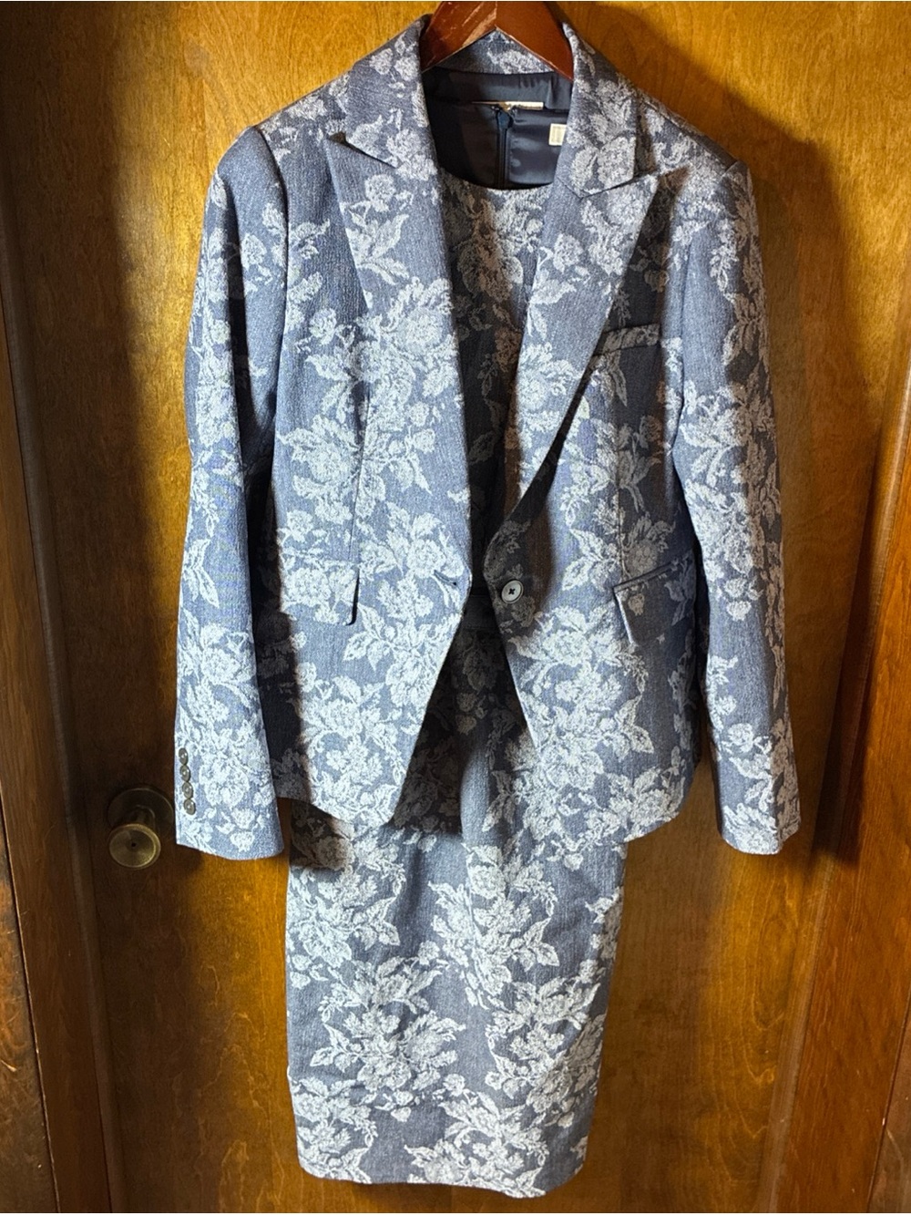 Brooks Brothers Jacquard Blue Floral Print Belted Dress & Jacket Size 6 Business